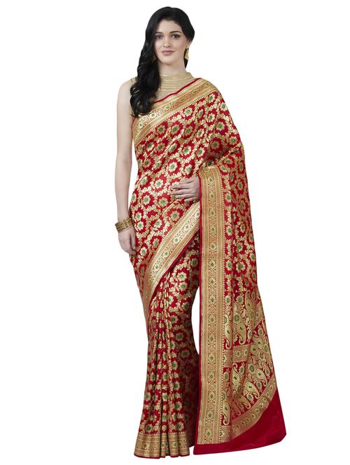 floral banarasi saree with blouse - 16596390 - Very Small Image - 1