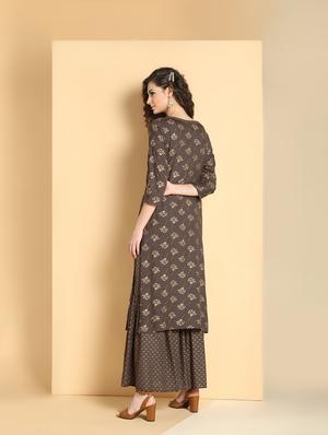 brown rayon kurta palazzo set - 16598531 - Standard Image - 4