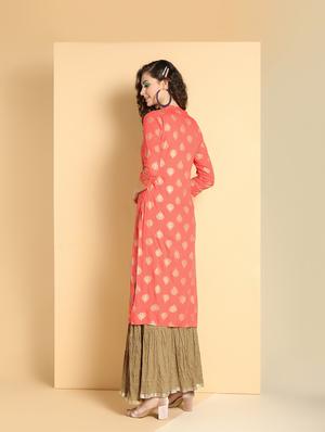gold print kurta skirt set - 16598539 - Standard Image - 4