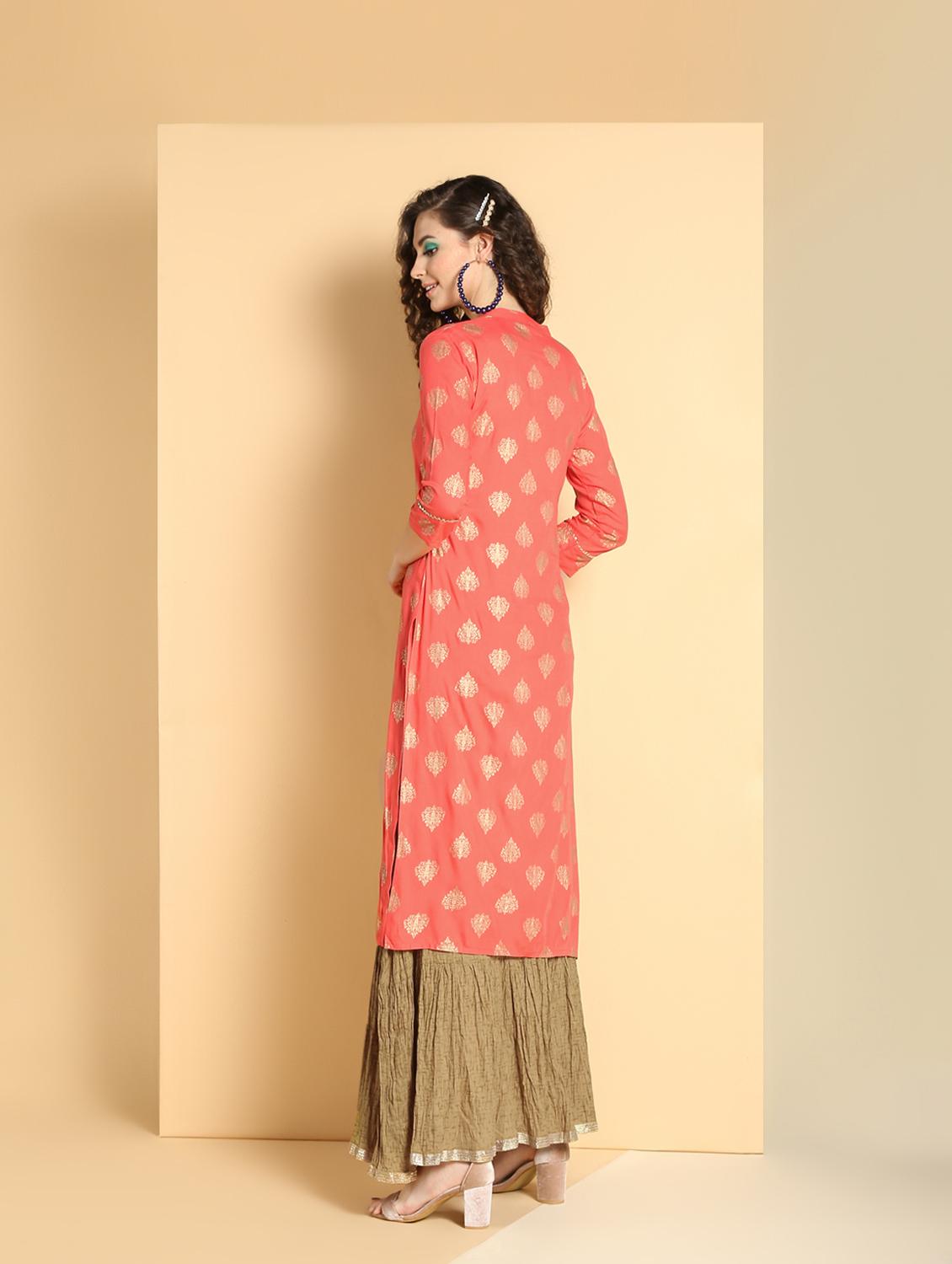 gold print kurta skirt set - 16598539 - Zoom Image - 4