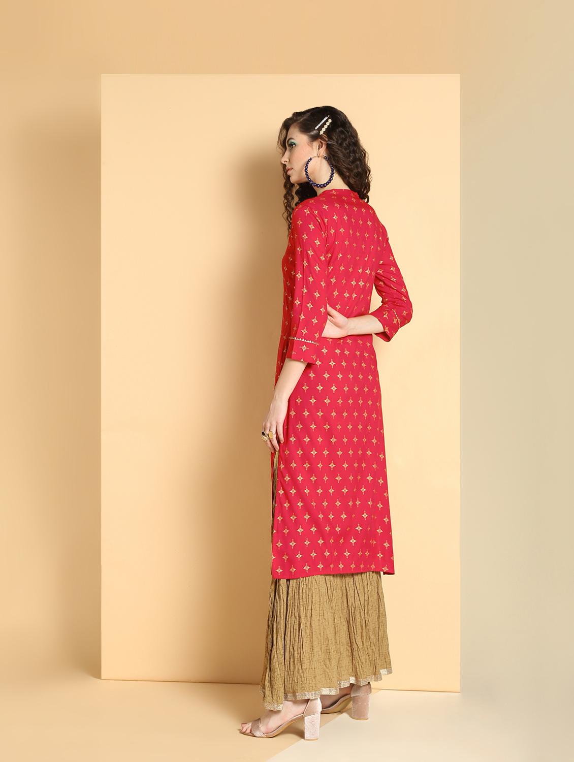 gold print kurta skirt set - 16598540 - Zoom Image - 4