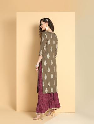 gold print kurta skirt set - 16598543 - Standard Image - 4