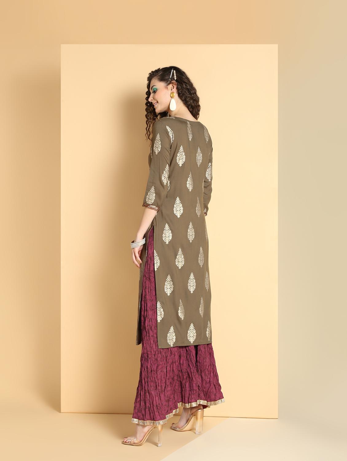 gold print kurta skirt set - 16598543 - Zoom Image - 4