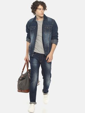 blue solid denim jacket - 16598726 - Standard Image - 4