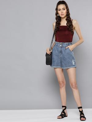 high rise denim shorts - 16600023 - Standard Image - 4