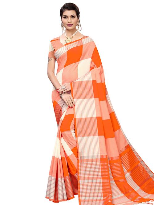 checkered woven saree with blouse - 16600302 - Standard Image - 1