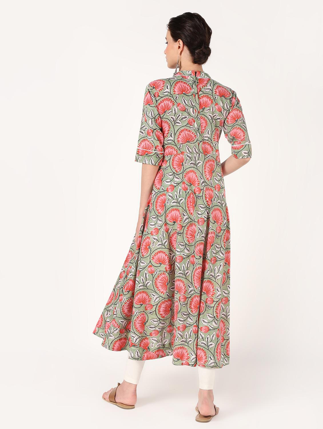floral flared kurta - 16601596 - Zoom Image - 4