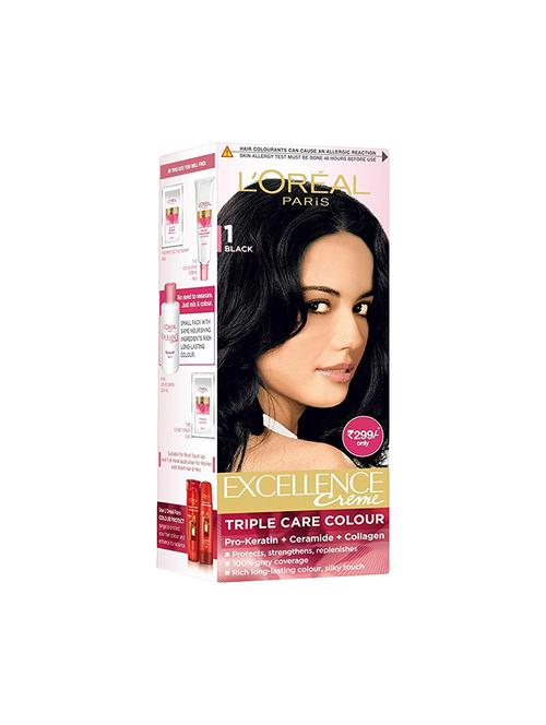 l'oreal paris excellence hair color small pack no.1, natural black, 24ml+26g - 16601635 - Standard Image - 1
