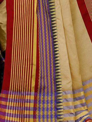 solid woven saree with blouse - 16603053 - Standard Image - 4