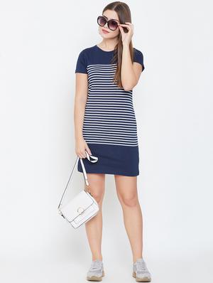 round neck strioed bodycon dress - 16603110 - Standard Image - 4