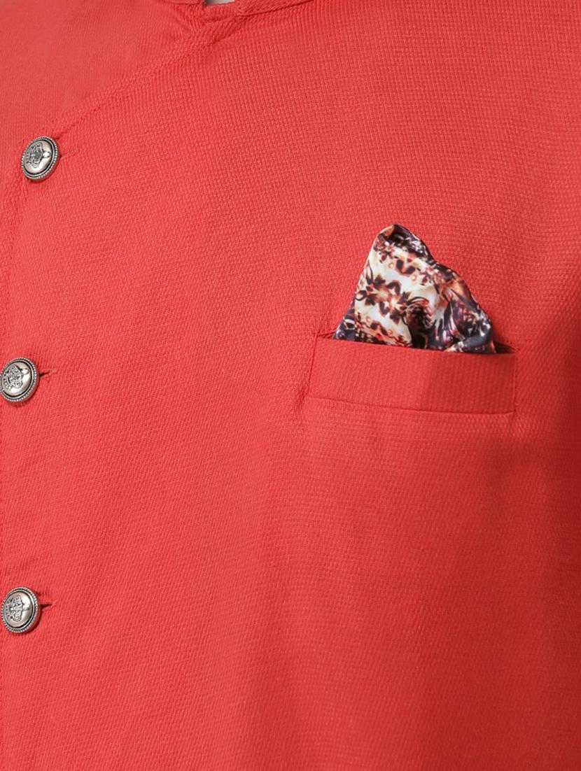 red solid asymmetric kurta pyjama set - 16603656 - Zoom Image - 4