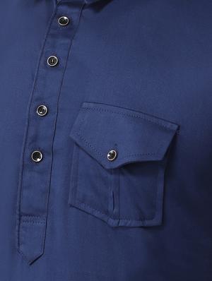 navy blue solid pathani kurta - 16603712 - Standard Image - 4