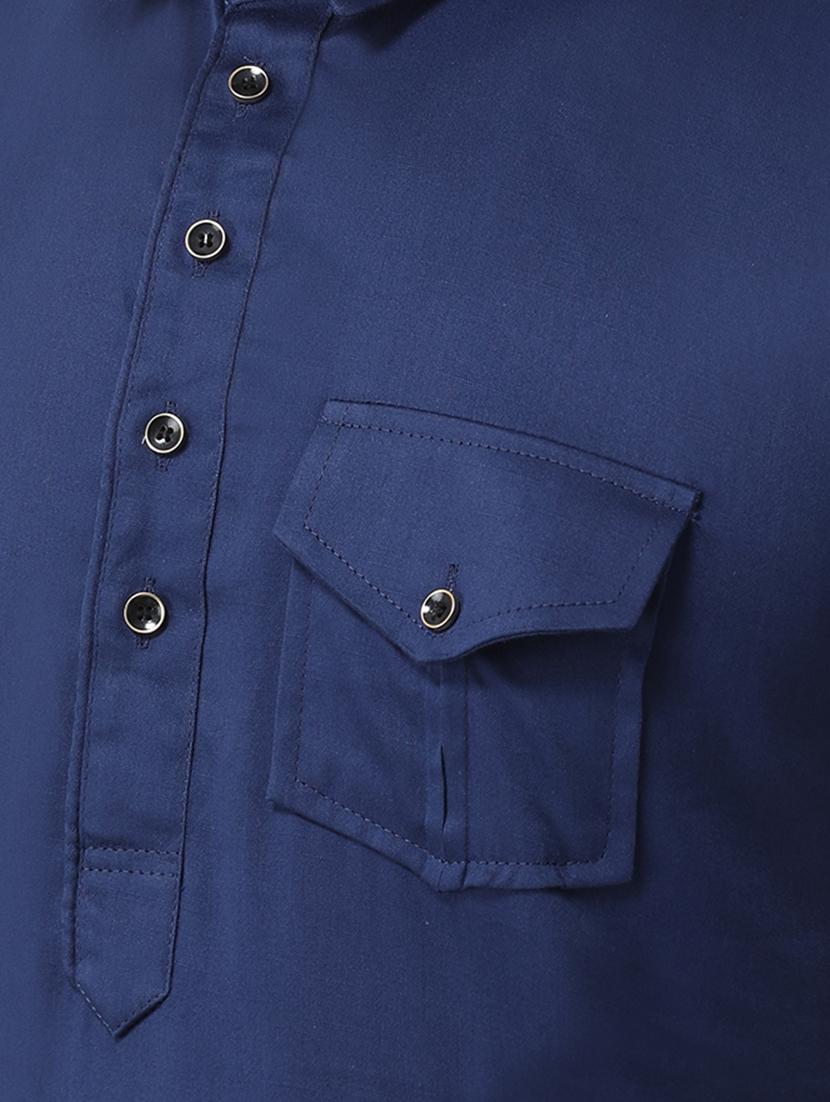 navy blue solid pathani kurta - 16603712 - Zoom Image - 4