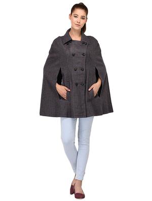 navy houndstooth double breasted wool cape - 16603767 - Standard Image - 4