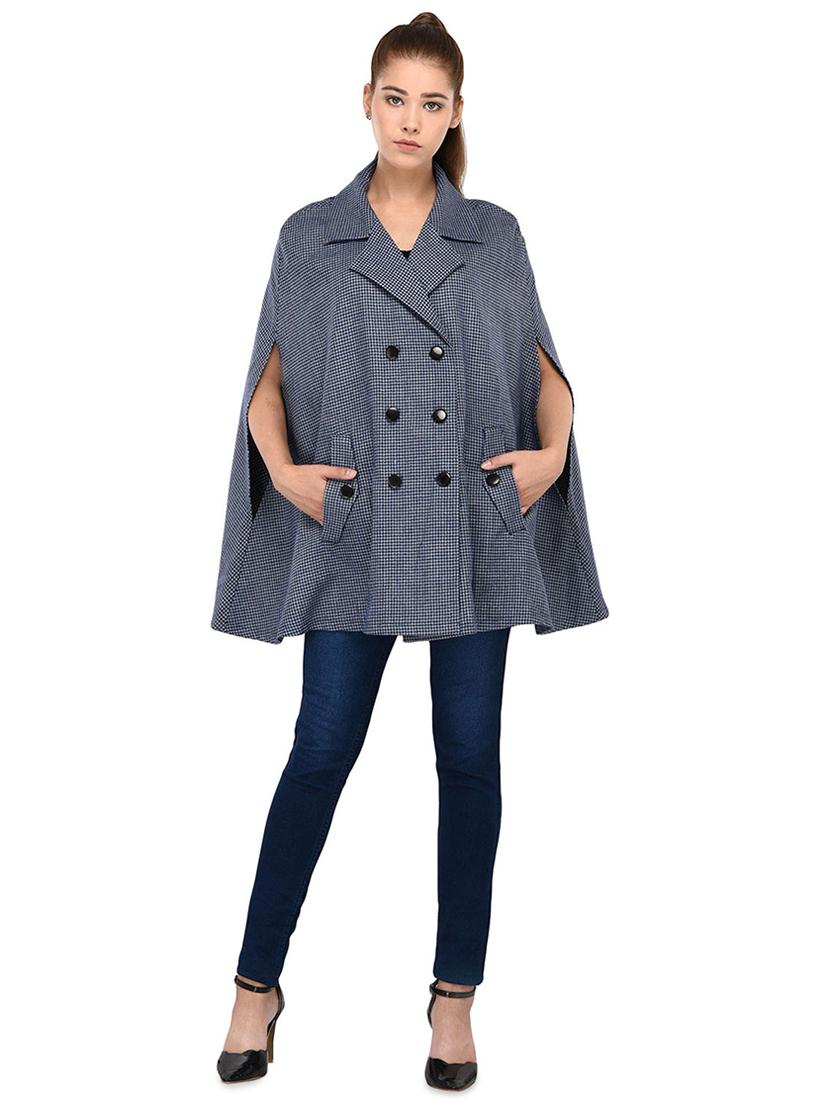 grey checkered double breasted wool cape - 16603768 - Zoom Image - 4