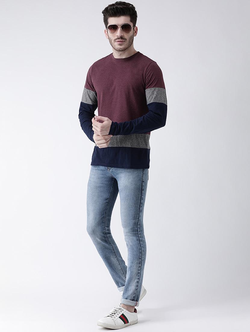 maroon color block cut & sew t-shirt - 16604008 - Zoom Image - 4