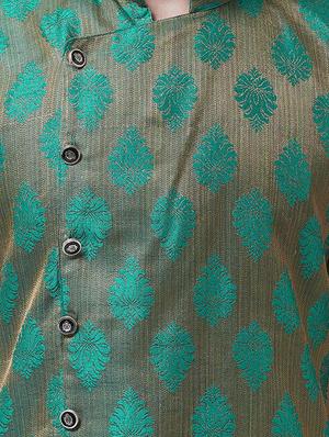 green silk blend jacquard dhoti kurta set - 16604113 - Standard Image - 4