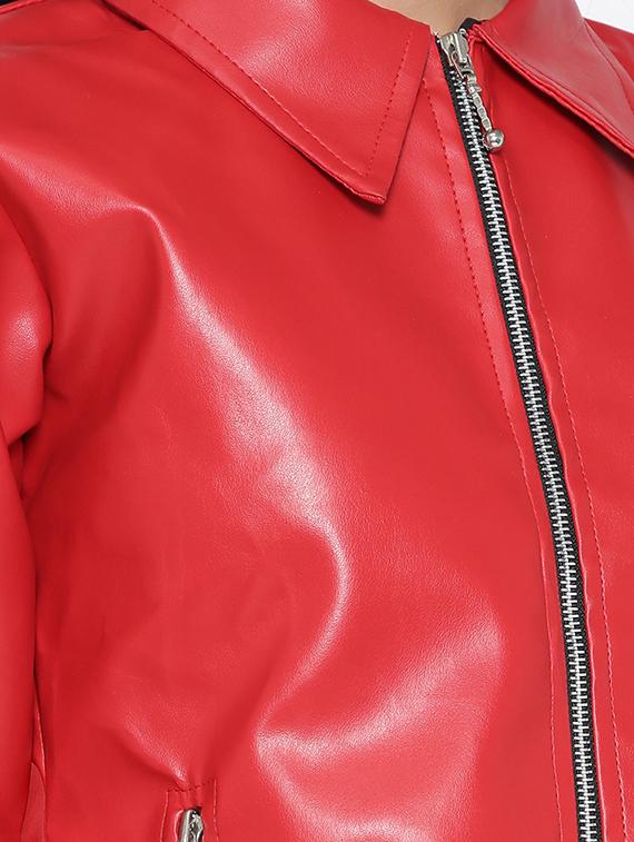 long sleeved leather jacket - 16605059 - Zoom Image - 4