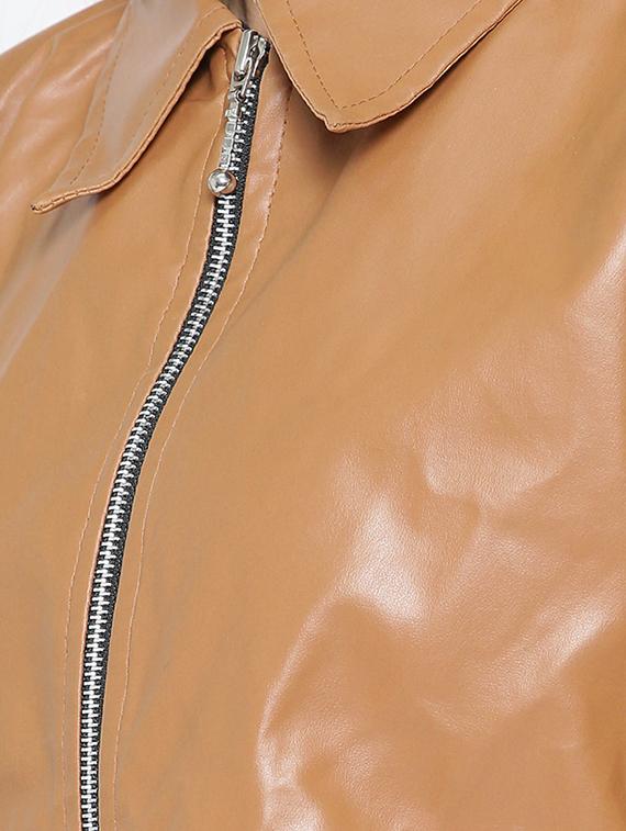 long sleeved leather jacket - 16605061 - Zoom Image - 4