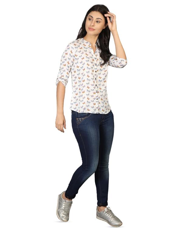 mandarin neck butterfly print top - 16605456 - Zoom Image - 4