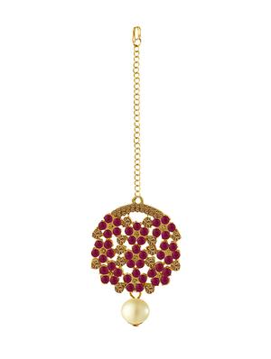 red metal drop earring maangtikka - 16605836 - Standard Image - 4