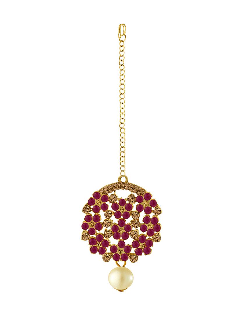red metal drop earring maangtikka - 16605836 - Zoom Image - 4