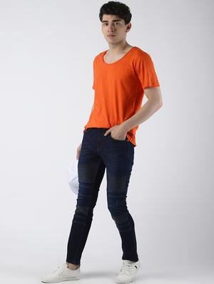 blue plain biker denim jeans - 16605996 - Standard Image - 4