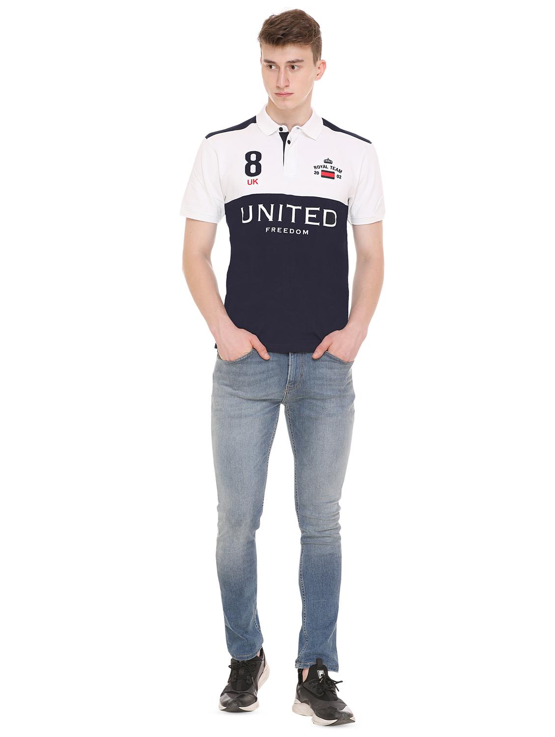 navy blue color block polo t-shirt - 16607937 - Zoom Image - 4