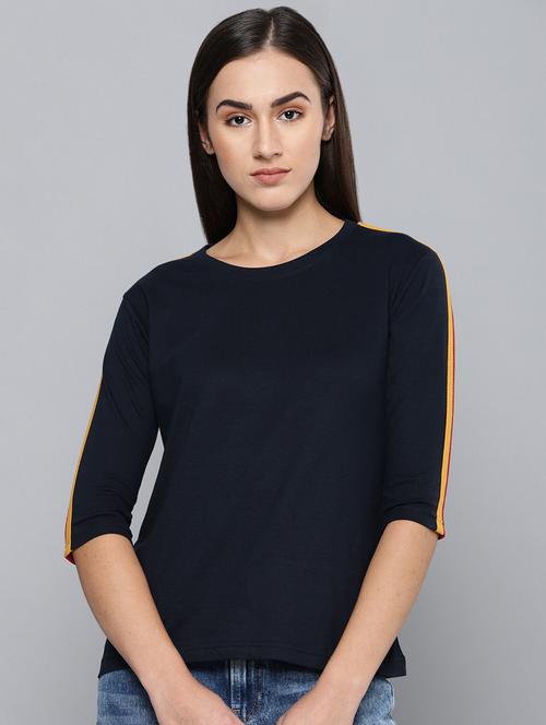 round neck side taping sleeved tee - 16608666 - Standard Image - 1