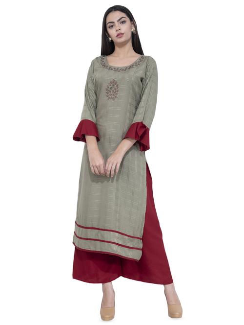 embellished kurta with palazzo set - 16608783 - Standard Image - 1