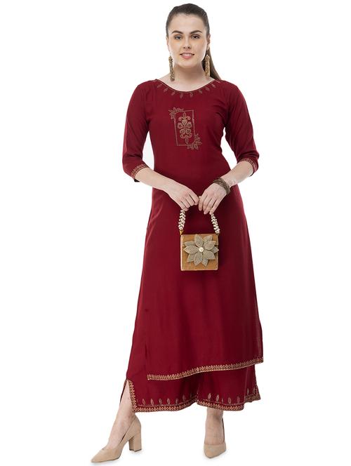 foil printed kurta with palazzo set - 16609391 - Standard Image - 1