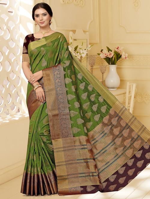 Self-design woven saree with blouse - 16609503 - Very Small Image - 1