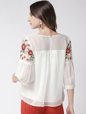 embroidered detail dobby top - 16611891 - Standard Image - 4
