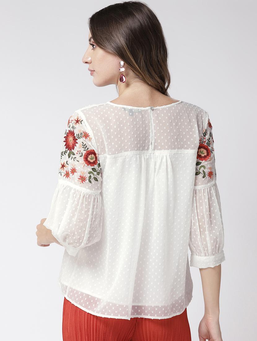 embroidered detail dobby top - 16611891 - Zoom Image - 4