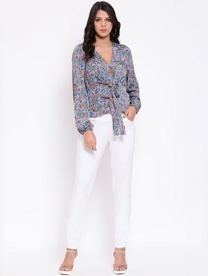 tie knot floral bishop sleeved top - 16611998 - Standard Image - 4