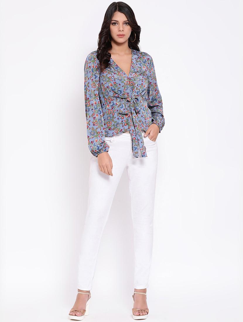 tie knot floral bishop sleeved top - 16611998 - Zoom Image - 4