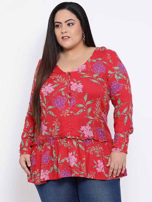 v neck ruffled floral plus top - 16612003 - Standard Image - 1