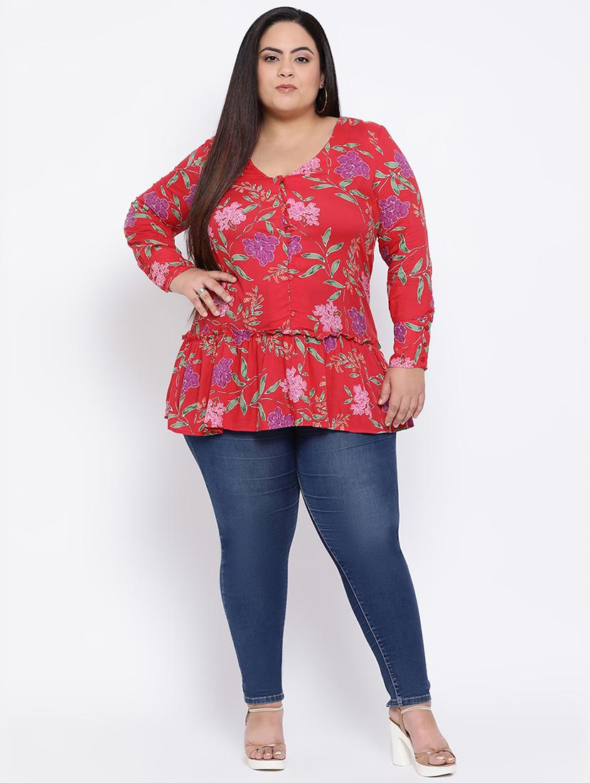 v neck ruffled floral plus top - 16612003 - Zoom Image - 4