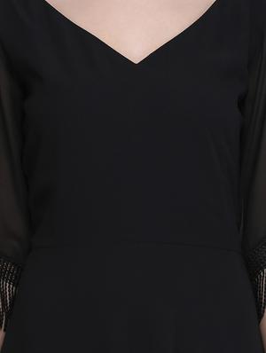 fringe hem bell sleeved maxi gown - 16613825 - Standard Image - 4