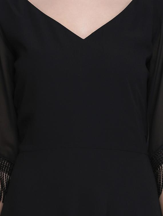 fringe hem bell sleeved maxi gown - 16613825 - Zoom Image - 4