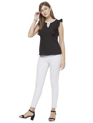 keyhole neck ruffle detail top - 16614101 - Standard Image - 4