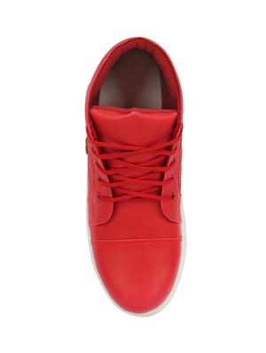 red leatherette lace up sneakers - 16614137 - Standard Image - 4