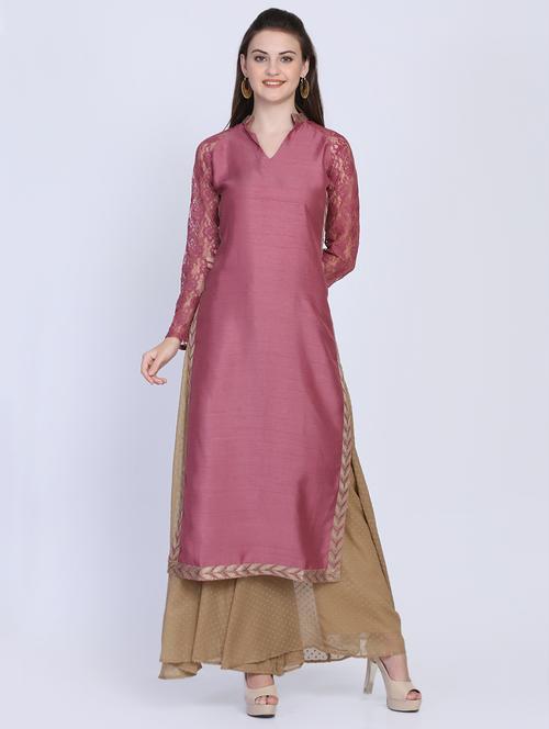 solid silk straight kurta - 16614308 - Standard Image - 1