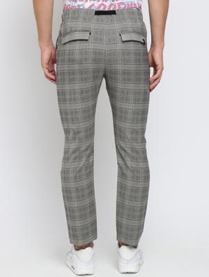 grey checkered flat front casual trouser - 16615204 - Standard Image - 4