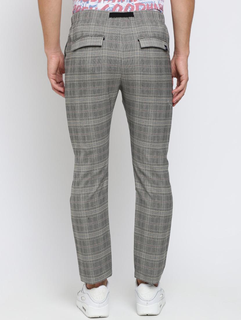 grey checkered flat front casual trouser - 16615204 - Zoom Image - 4