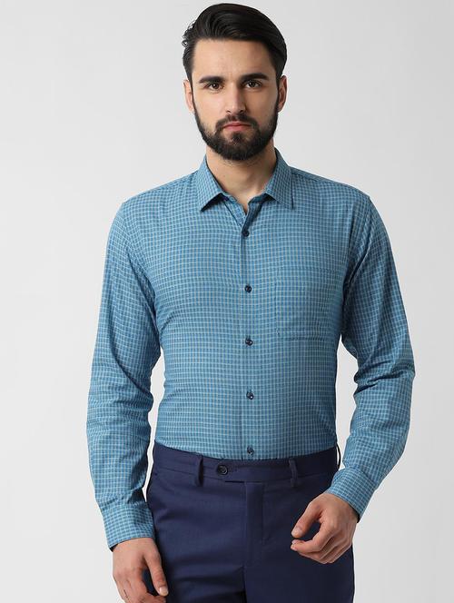 blue checkered formal shirt - 16615824 - Very Small Image - 1