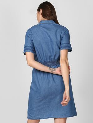 smocked waist denim a-line dress - 16616447 - Standard Image - 4