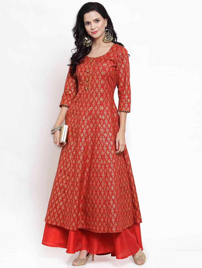 foil printed anarkali kurta - 16618072 - Zoom Image - 4