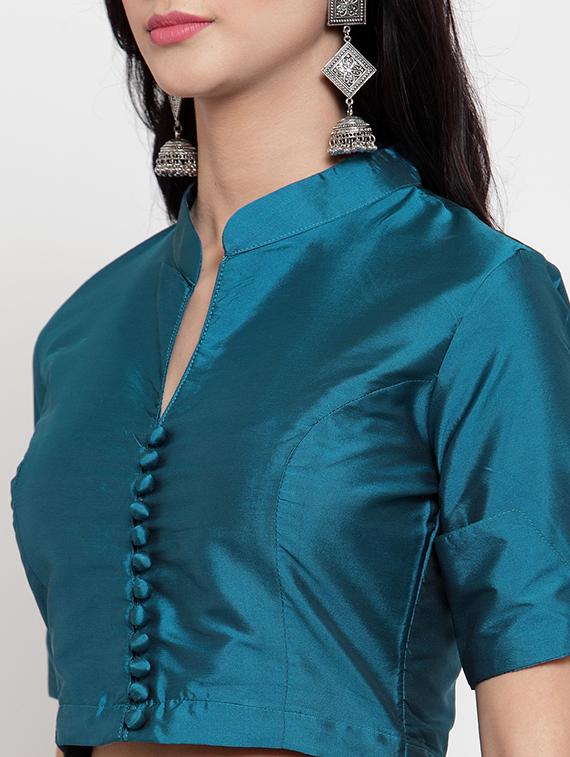 solid blouse with floral flared lehenga - 16618125 - Zoom Image - 4
