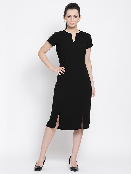 notch neck slit detail sheath dress - 16618607 - Standard Image - 1